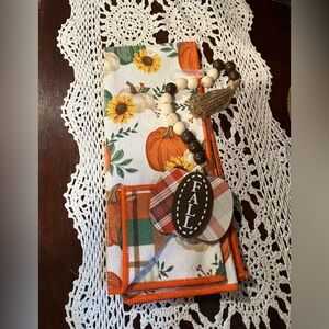 Fall Pumpkin and Sunflower Kitchen reversible Towel & Decorative Bead Decor
